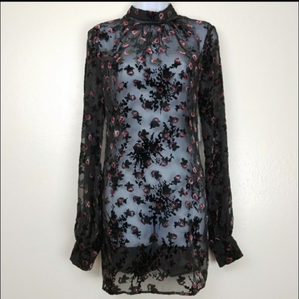 NWT* WAYF. Sheer Mock Neck Tunic w/ flowers